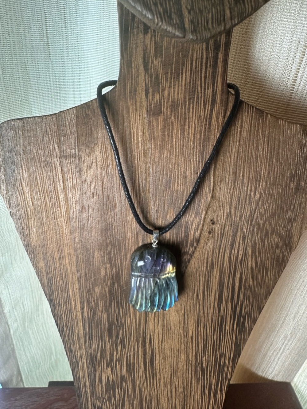 Rainbow Labradorite Jellyfish Pendant Necklace on Sterling Silver Bail and Chain - Picture 10 of 12